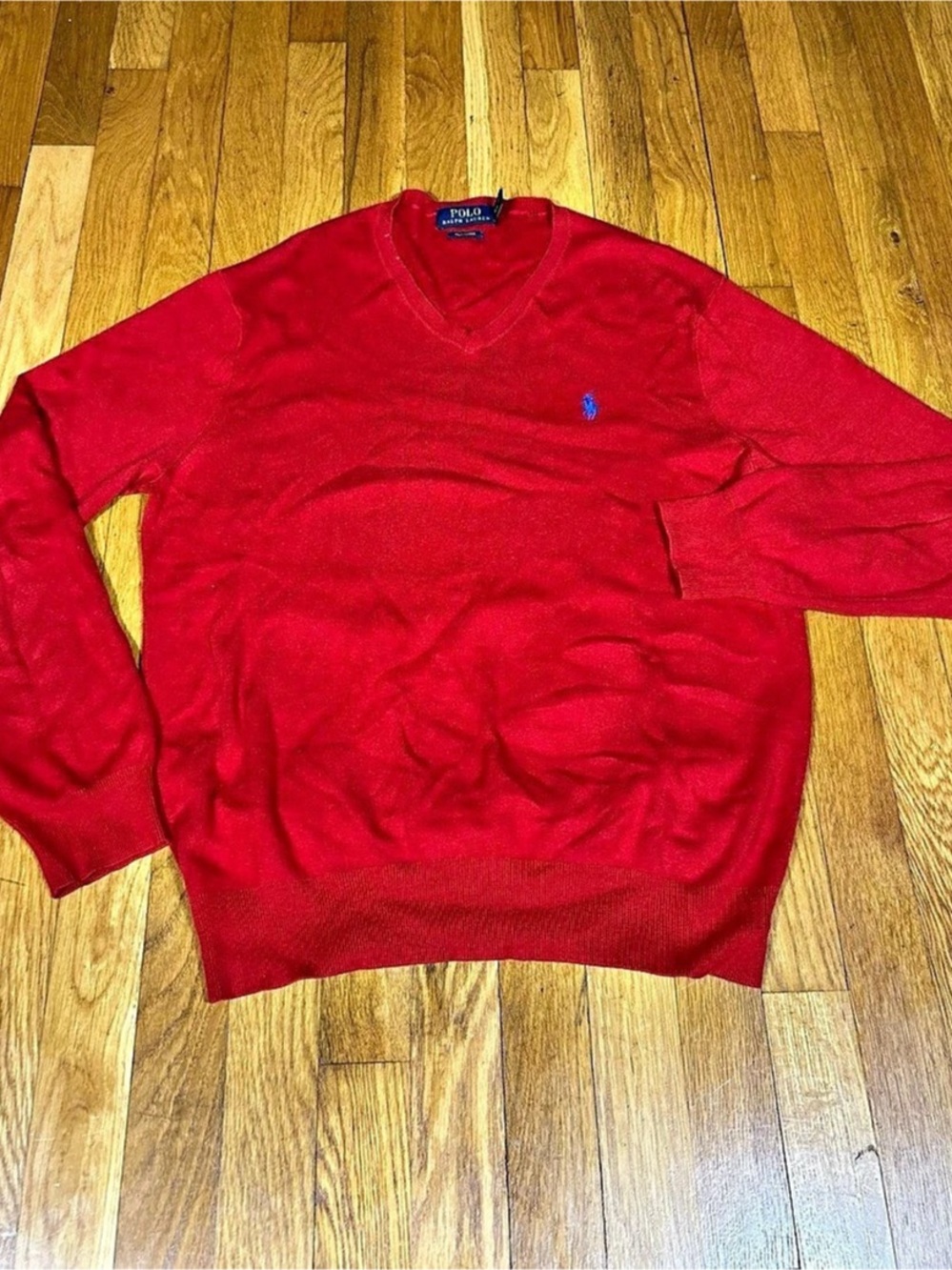 Polo Ralph Lauren Pima Cotton V-Neck Sweater Red Medium